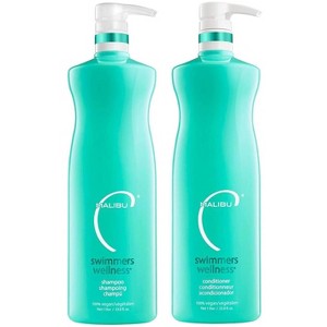 Malibu C SWIMMERS WELLNESS Shampoo & Conditioner (33.8 oz / 1 L) Duo Set, Restoring Hair Care Set for Swimmers - Protects Against Chlorine Damage Kit - 1 of 4