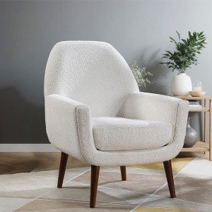 Boucle Fabric Mid-Century Arm Chair with Coil Spring Seat, Foam Cushion, and Solid Wood Legs - 1 of 4