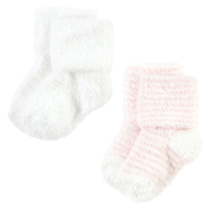 Hudson Baby Infant Girl Cozy Chenille Newborn and Terry Socks, Pink Heart, 4 of 7
