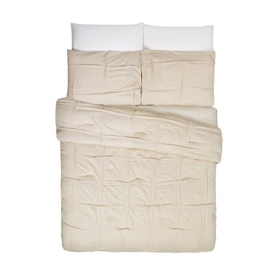 King Cream Cotton Linen Reversible 3-Piece Comforter Set