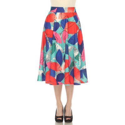 Women's Leaf Print Flared Midi Skirt