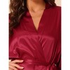 cheibear Women's Satin One Piece Pajama Silky 3/4 Sleeves Tie Waist Loungewear Robes - 4 of 4