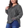 Agnes Orinda Women's Plus Size V Neck Striped Long Sleeve Button Down Blouses - 2 of 4