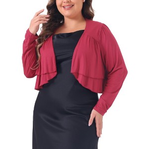 Agnes Orinda Women's Plus Size Long Sleeve Open Front Ruffle Elegant Cropped Bolero Cardigans - 1 of 4