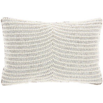 10"x14" Luminescence Sweetheart Striped Lumbar Throw Pillow Ivory/Silver - Mina Victory