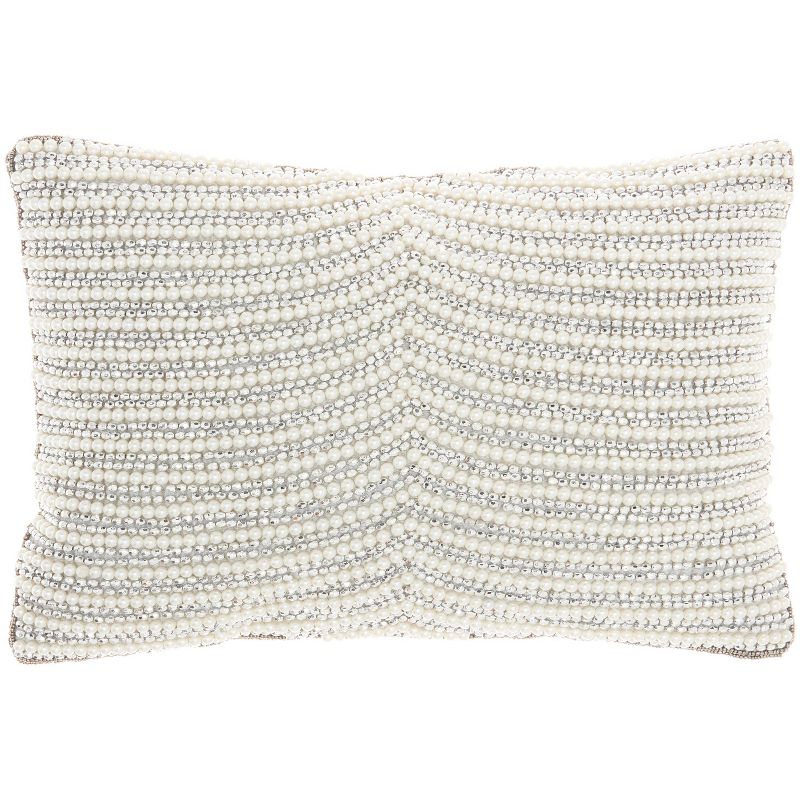 10&#34;x14&#34; Luminescence Sweetheart Striped Lumbar Throw Pillow Ivory/Silver - Mina Victory, 1 of 7