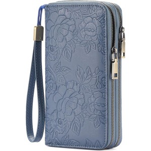 BEAFUP Carved Double Zip Wallet for Women,with 4 Full-length Cash Compartments RFID Blocking PU Leather Wristlet Purse Large Capacity Credit - 1 of 4