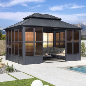 PURPLE LEAF Permanent Hardtop Gazebo Aluminum Frame Gazebo with Galvanized Steel Double Roof, Solarium Backyard Sun Room with Detachable Windows - 1 of 4