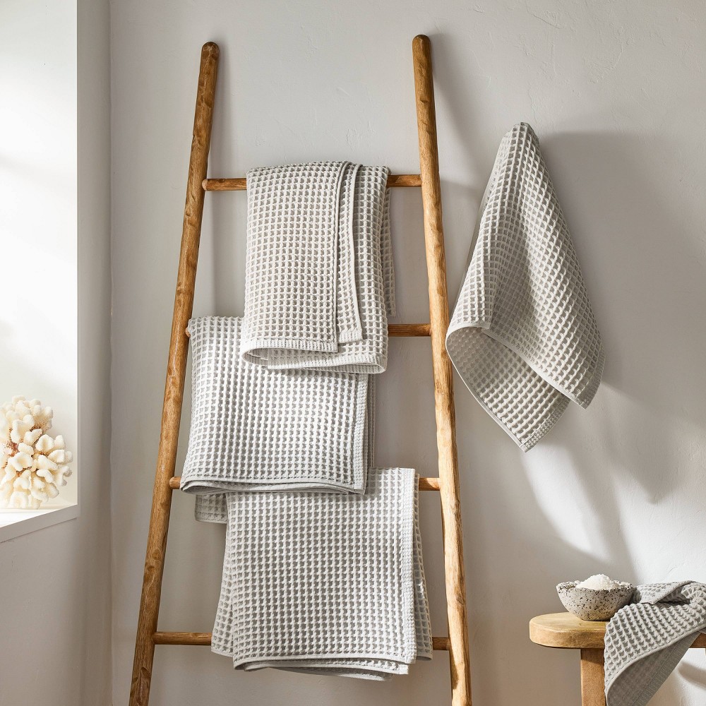 Photos - Towel Waffle Bath  Gray - Casaluna™: 100 Cotton, Lightweight 300-450 GSM, Pre Washed, OEKO-TEX Certified