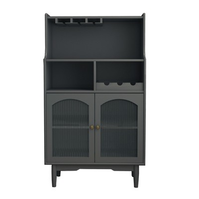 Sevobal Utility Storage Cabinets, Freestanding Cabinet with Transparent Doors and Open Shelves for Living Room Kitchen, Gray, 27.55"*15.74"*50.3"
