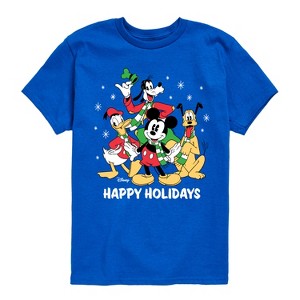 Boys' - Disney - Mickey Donald Goofy & Pluto Happy Holidays Short Sleeve Graphic T-Shirt - 1 of 4