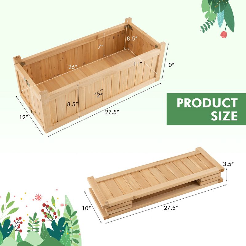 Costway Outdoor Wooden Planter Box Folding Raised Garden Plant Container w/Drainage Hole, 5 of 11