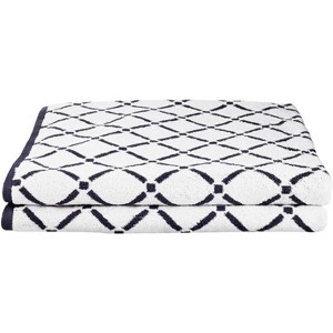 Plush and Absorbent Cotton Oversized 2-Piece Geometric Diamond 30" x 52" Bath Towel Set - Blue Nile Mills - 1 of 3