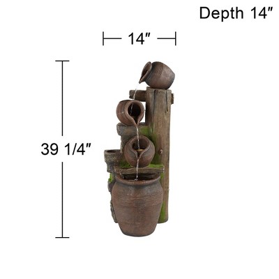 Rustic Terracotta Four-Pot Cascading Outdoor Floor Fountain with LED Light