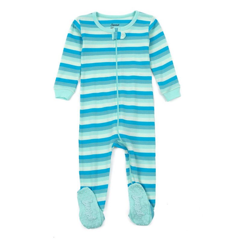 Leveret Kids Footed Boys Striped Cotton Pajamas, 3 of 10