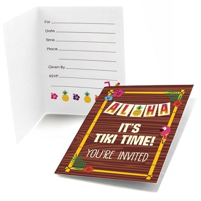 Big Dot of Happiness Tiki Luau - Fill In Tropical Hawaiian Summer Party Invitations (8 count)