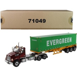 Western Star 4700 SB Tandem Truck Met. Red w/Skeleton Trailer & 40' Dry Sea Container "EverGreen" 1/50 Diecast Masters - 1 of 3
