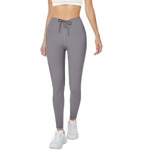 Coolmee Women's High Waist Drawstring Stretchy Workout Leggings Ultra Soft Tummy Control Yoga Pants - 1 of 4