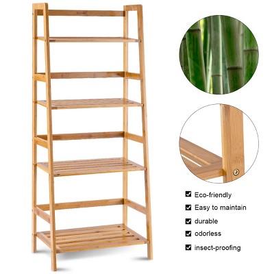 Natural Bamboo 4-Tier Ladder Shelf Bookcase and Plant Stand