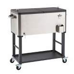 TRINITY Stainless Steel Raised Cooler and Ice Cart with Shelf, Wheels, Bottle Opener, and Cap Catcher, Silver