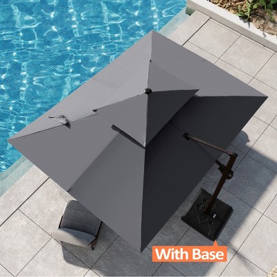 Pellebant 9x11.5FT Double Top Cantilever Umbrella Outdoor 360 Degree Rotation 6 Heights Adjustable Cantilever Patio Umbrella with Base