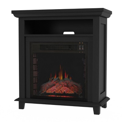 Hastings Home Electric Fireplace TV Stand With Faux Logs and LED Flames - Black