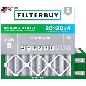 Filterbuy 20x20x4 Air Filter (3-Pack), Pleated MERV 8 Dust Defense Replacement HVAC AC Furnace Filters (Actual Size: 19.50 x 19.50 x 3.63) - 1 of 4