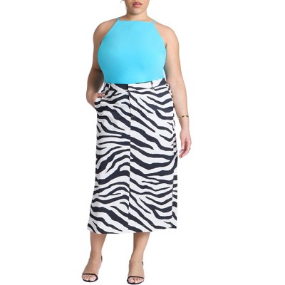 ELOQUII Women's Plus Size Printed Midi Skirt