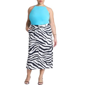 ELOQUII Women's Plus Size Printed Midi Skirt - 1 of 4