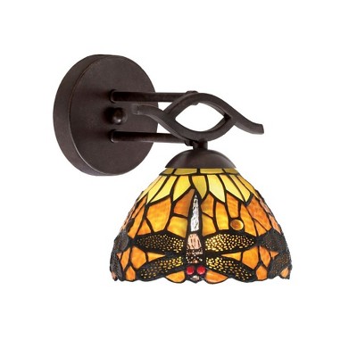 Toltec Lighting Revo 1 - Light Sconce in  Dark Granite with 7" Amber Dragonfly Art Glass Shade