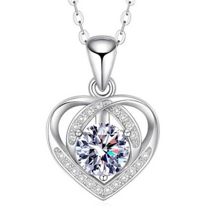 Moissanite Necklace for Women, 1 Carat Heart Pendant with 925 Sterling Silver Necklace, Birthday Anniversary Jewelry Present for Mom Wife Girlfriend - 1 of 4