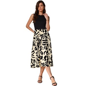 INSPIRE CHIC Women's Summer Sleeveless Pattern Splicing Round Neck Midi Dress - 1 of 4