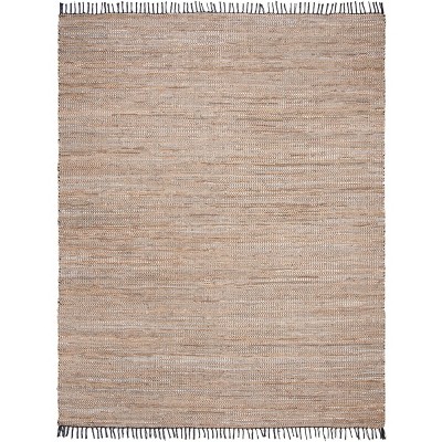 Beige Handwoven Cowhide Leather 8' x 10' Area Rug