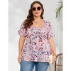 Garvee Women Plus Size Sweetheart Neck Tunic Tops Floral Short Sleeves Pleated Peplum Babydoll Casual Blouse T shirts - 3 of 4