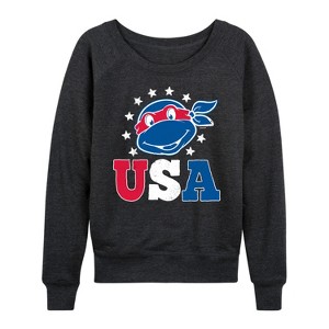 Women's - Teenage Mutant Ninja Turtles - USA Raphael Lightweight French Terry Wide Neck Long Sleeve Shirt - 1 of 4