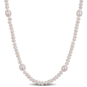 EVERLY JEWELRY | 10k Yellow Gold 3.5-7mm Cultured Freshwater Pearl Station Necklace, 17 inc - 1 of 4