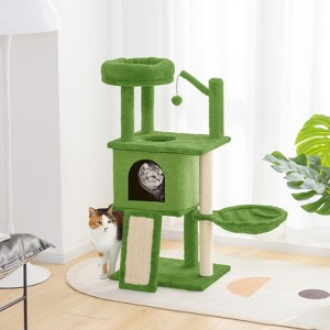 Modern Multicoloured Soft Plush Cat Tree Pet Tower with Top Resting Basket,Spacious Condos and Hanging Ball - 1 of 4