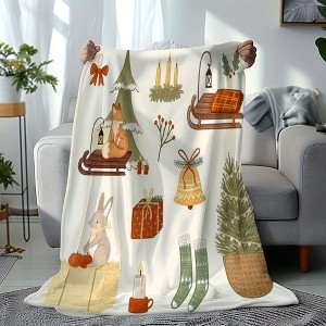 Lomsoe Santa Claus Bow Reindeer & Christmas Tree Print Flannel Blanket - All Seasons Soft and Warm Perfect for Living Room Decor, Sofa, Bed, Travel - 1 of 4