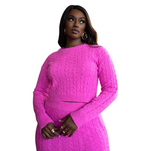 Rebdolls Women's Plus Size Cable Knit Sweater - Pink - 5x : Target