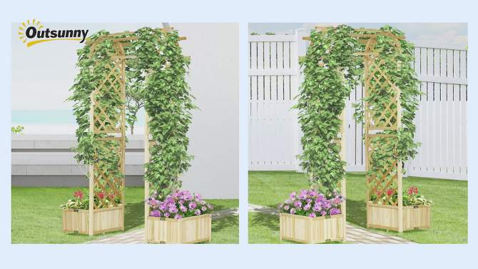 Outsunny 17.25" Wooden Wedding Arch, Garden Arch Arbor for Climbing Plants & Trellis Design for Vines, Ceremony, Party, Backdrop, Natural, 2 of 8, play video