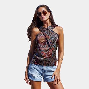 Women's Paisley Perfection Cross-Over Tank Top - Cupshe