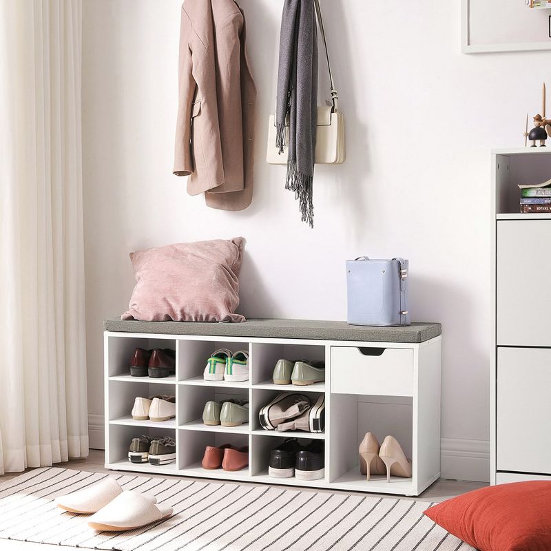VASAGLE Storage Bench with Cushion, Drawer, and Open Compartments - Organize Shoes and Essentials with Ease, 2 of 11