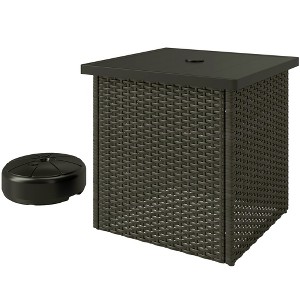 Wicker Side Table with 1.5" Umbrella Hole, Square Outdoor End Table with UV-Resistant Frame, Storage Space - 1 of 4