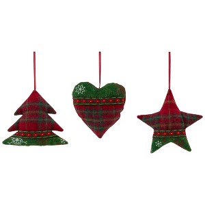 Northlight Plaid Heart, Tree and Star Christmas Ornaments - 5" - Red and Green - Set of 3 - 1 of 4