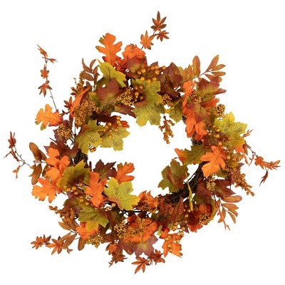 Northlight Fall Harvest Gold Berries And Autumn Leaves Artificial Twig ...