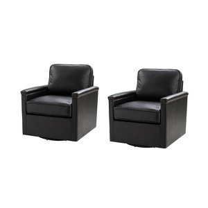 Set of 2 Rosa 29 Wide Genuine Leather 360 Swivel Armchair with Nailhead Trims ART OF LIVING DESIGNS - 1 of 4