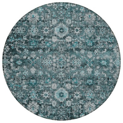 Dark Green Aqua And Charcoal Oriental Washable Indoor Outdoor Area Rug