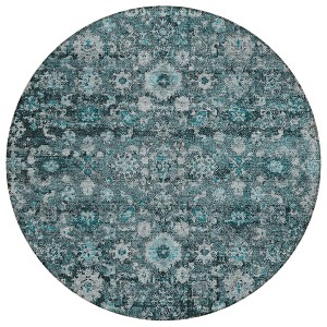 Dark Green Aqua And Charcoal Oriental Washable Indoor Outdoor Area Rug - 1 of 4