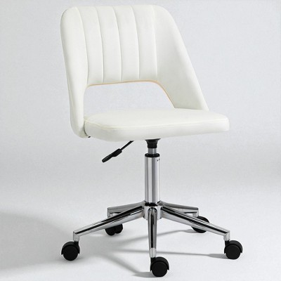 Mshliw Modern Mid-Back Armless Office Chair with Velvet Fabric, Adjustable Height, Swivel Wheels & Hollow Back Design for Home Office