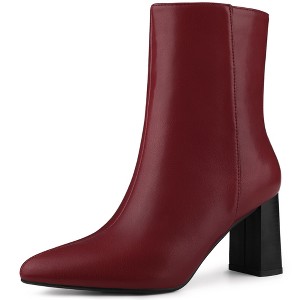 Perphy Women's Pointed Toe Zippered Block Heels Ankle Boots - 1 of 4